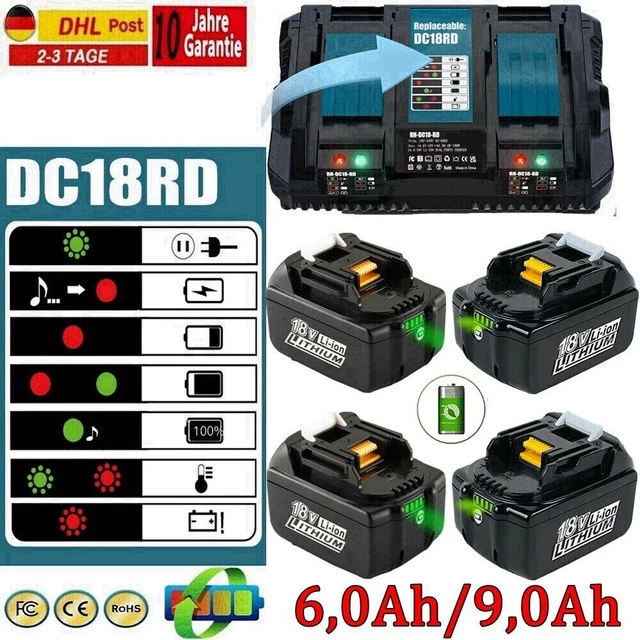 18V 6AH 9AH Akku für Makita 18V BL1860B Lithium LED Anzeige BL1850 ...