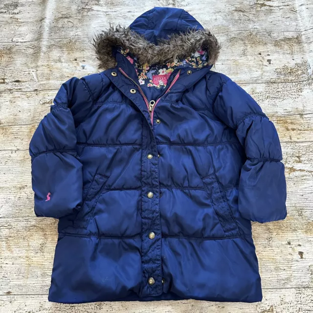 JOULES Girls Age 4 Padded Navy & Floral Winter Jacket