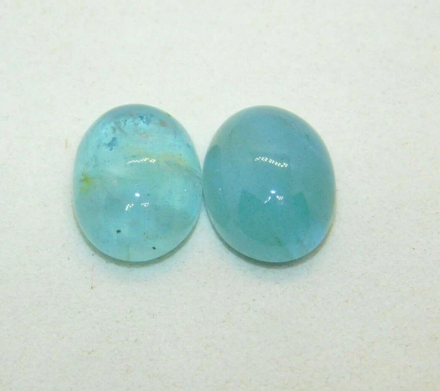 12.90 Carat Natural 14x10 mm Oval Pair Milky Santa Maria Aquamarine Cabochon