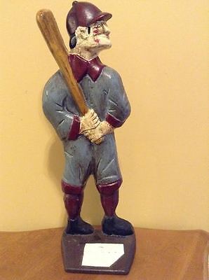 ANTIQUE EARLY 20th CENTURY CAST IRON BASEBALL PLAYER DOORSTOP O.C.F. DATED 1912