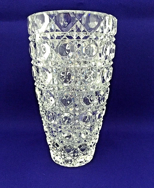 ANTIQUE VASE American Brilliant ABP Deep Cut Crystal Vase Octagonal Hobnail Cane