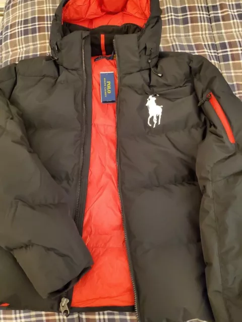 NWT Polo Ralph Lauren Big Pony Men’s Hooded Down Puffer Jacket Coat Black White