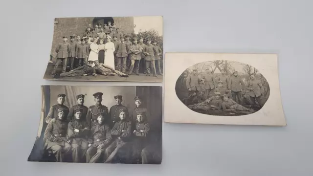 3 Postkarten 1. Weltkrieg jeweils mit Soldaten Gruppenbildern