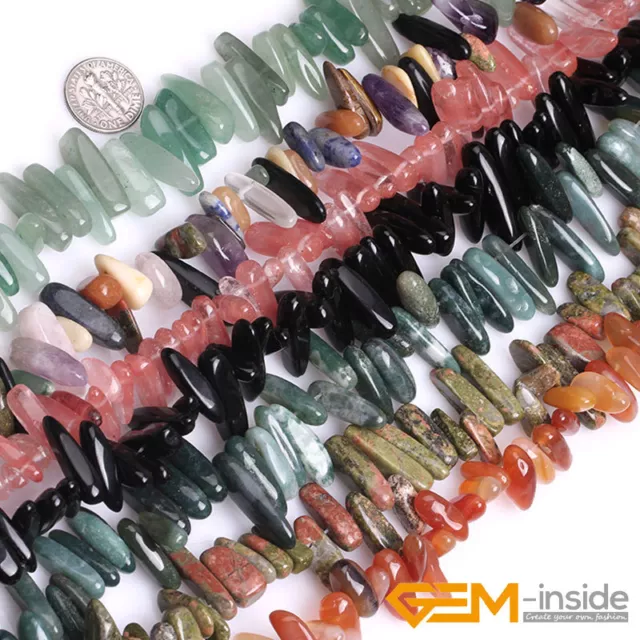 Wholesale Lot Assorted Gemstones Spike Points Stick Beads For Jewelry Making 15"