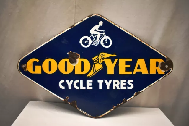 Vintage Good Year Cycle Tire Tyres Sign Board Porcelain Enamel Advertising Rare"