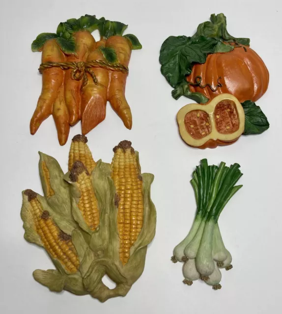 Vintage Veggie Decor Americana Kitchen Cottage Set 4 Corn Carrots Squash Onions