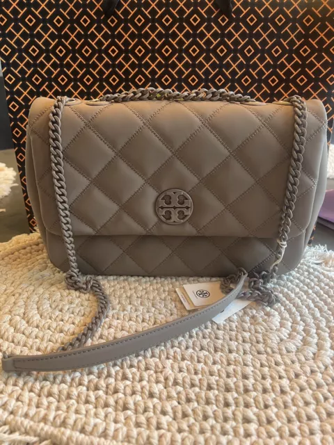 NWT Tory Burch Willa Matte Convertible Shoulder Bag Gray Retail: $698