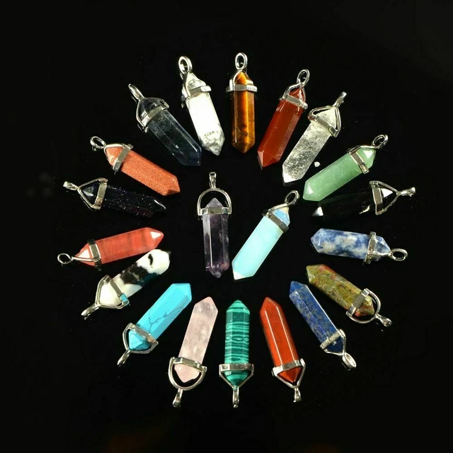 Natural Gemstones Hexagonal Pointed Reiki Chakra Pendant Beads Necklace Earrings