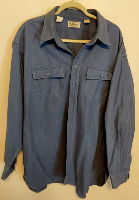 VINTAGE LL BEAN Chamois Cloth Flannel Button Shirt Mens 19 Blue USA ...