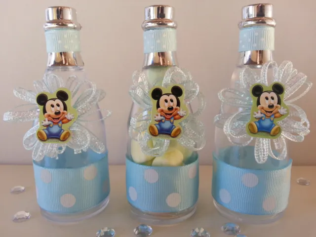 12 Mickey Mouse Fillable Champagne Bottles Baby Shower Boy Favors First Birthday