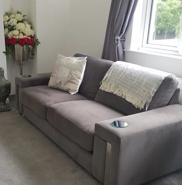 Grey Textured Velvet 3 seater sofas, Luxury designer, Made in Italy