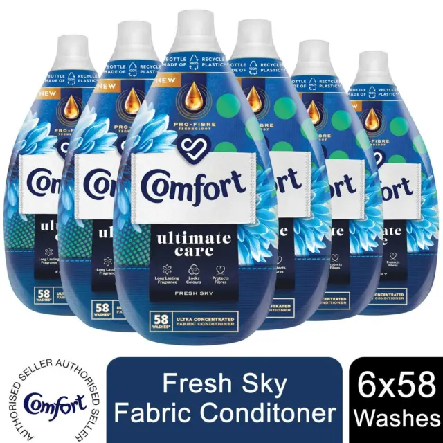 6x of 870ml Comfort Ultimate Care Fresh Sky Concentrated Fabric Conditioner 58W