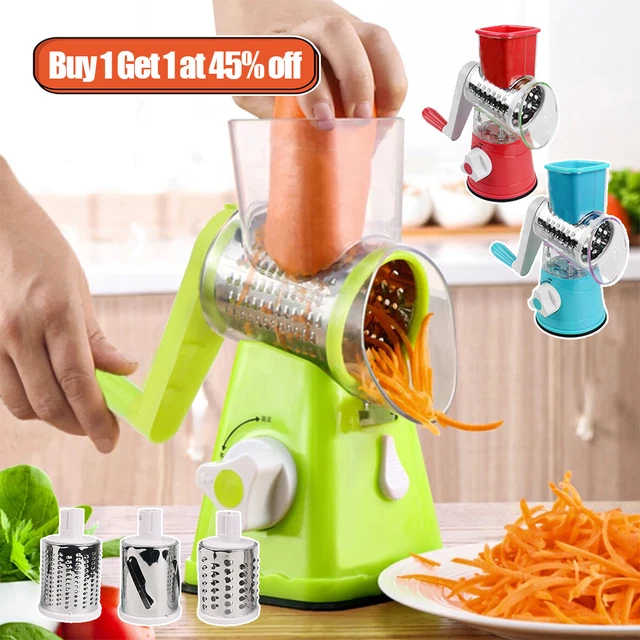 Cheese Grater Rotary Handheld Fruit Vegetable Slicer Shredder 3 Drum Blades
