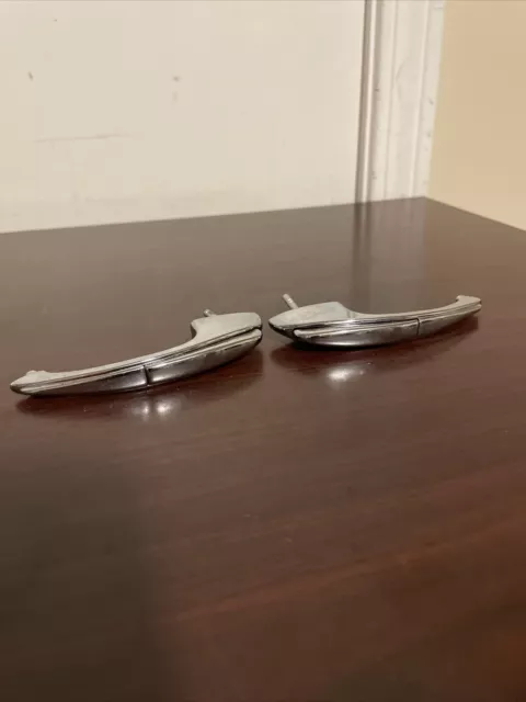 2 Vintage Mid Century Sleek Chrome Push Button Replacement Cabinet Door Handles