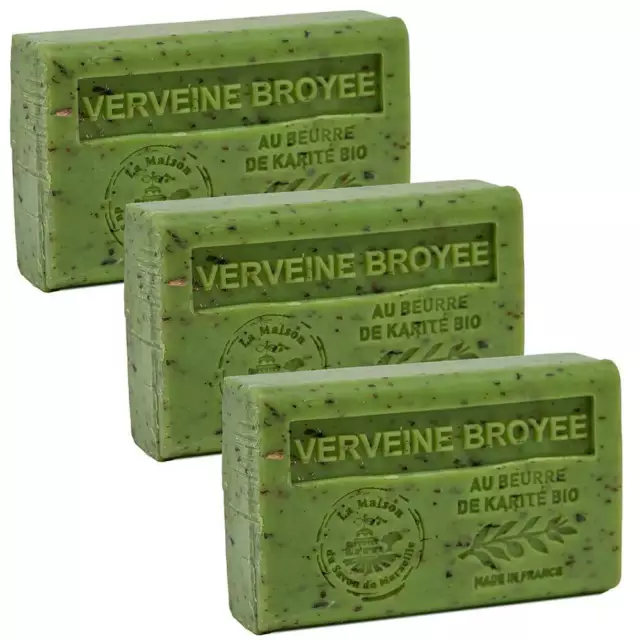 3 x 125g Bars - Crushed Verbena Scented French Soap with Organic Shea Butter