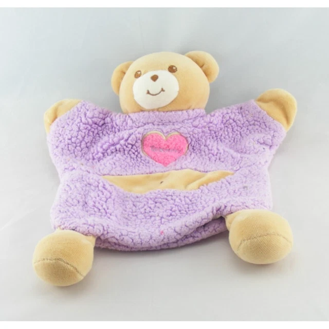 Doudou plat marionnette mauve ours coeur Takinou - 8600