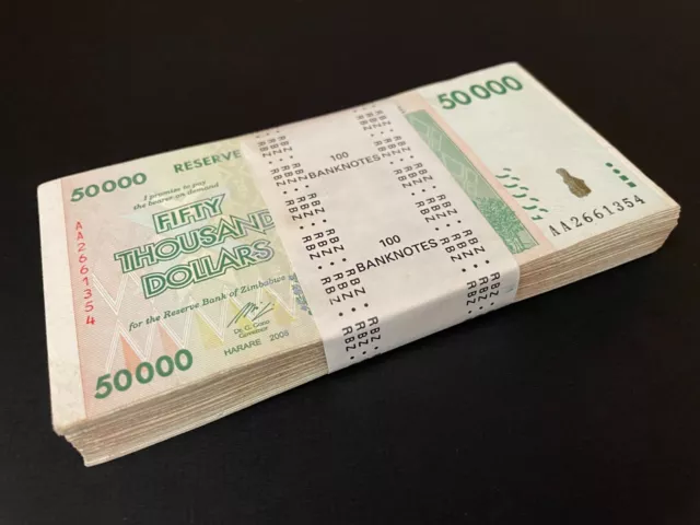 Zimbabwe 100 x 50.000 Dollars 2008 USED 100 Banknotes