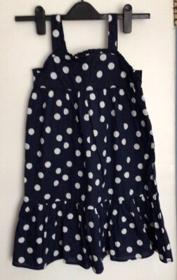 Girls  Summer dress Navy with White Spots 5-6 Years NEW