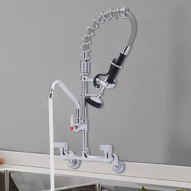 Commercial Faucet w/ Pull Down Sprayer 360° Rotate Wall Mount Sink Faucet New