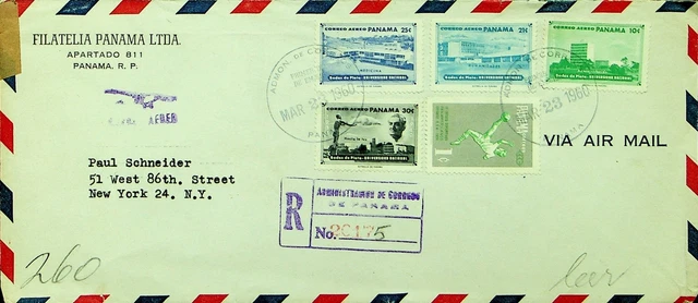 Panama 1960 5v Auf Regd Luftpost Abdeckung Sich New York USA