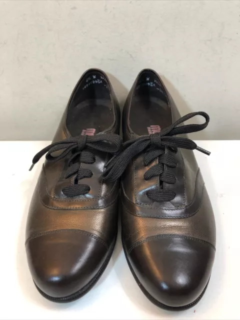 Munro Women's Ascot Bronze & Black Leather Oxfords Shoes Made USA Size 6.5 W