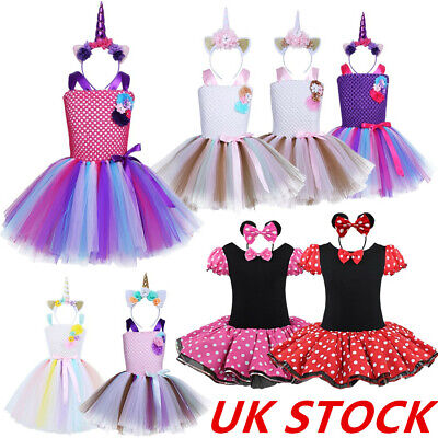 UK_Kids Girl Fancy Tutu Dress Costume + Hair Hoop Cosplay Birthday Party Outfit