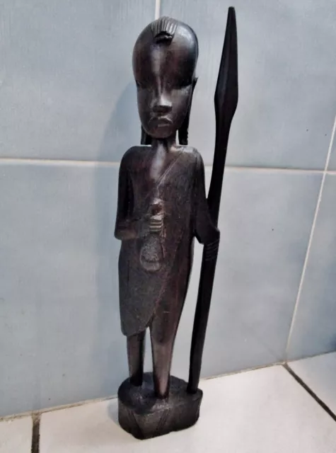 Statuetteafricaine- Legno Di Ébène-femme Maasai Con Lance-Art Popolare-. Xx MO 2