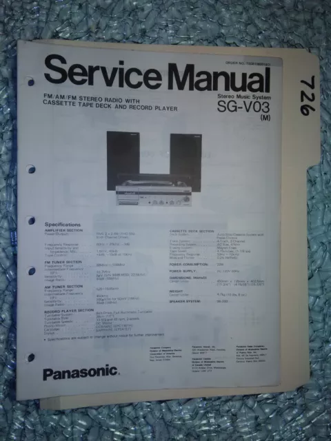 Panasonic sg-v03 service manual original repair book stereo radio tape turntable