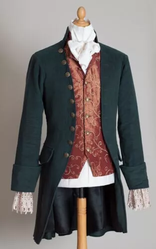 New Green Wool 18th Century Style Man's Frock Coat Worldwide Expedited Shipping