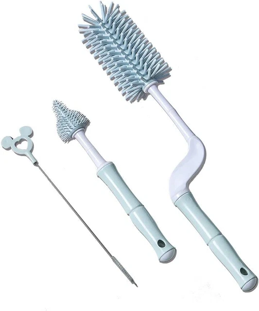 Silicone Baby Bottle Cleaning Brush Set - Long Handle Bottle Cleaner for Washing