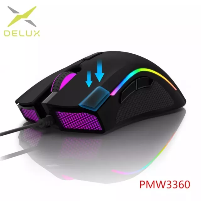 Raton Gaming RGB Delux M625 con Sensor Optico de 12000DPI 7 Botones Programables