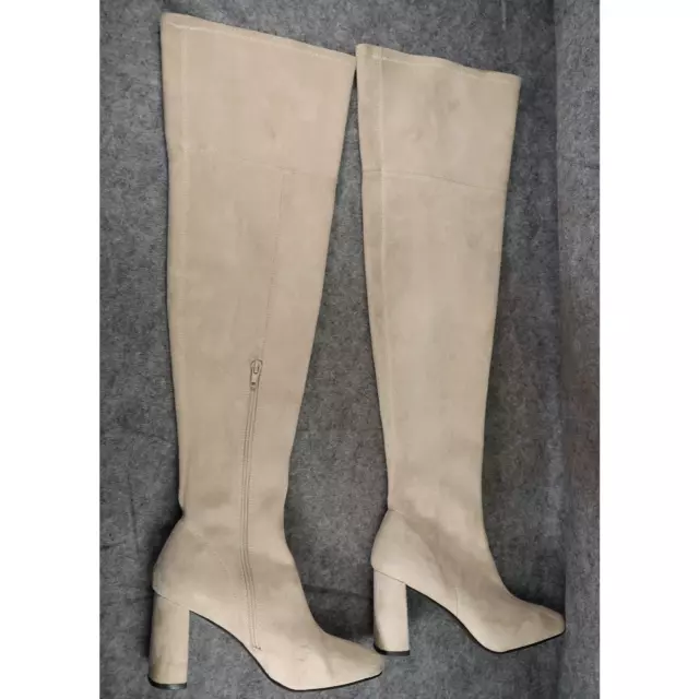 Jeffrey Campbell Shoes Womens 6 Boot Tall Fashion Block Heel Over The Knee Beige