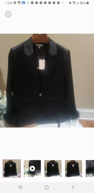 Nwt  SINCERELY Jules medium black satin jacket with feather sleeves