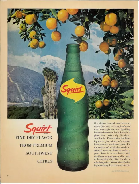 1963 SQUIRT Citrus Soft Drink Soda Pop Bottle Orange Vintage Magazine Print Ad