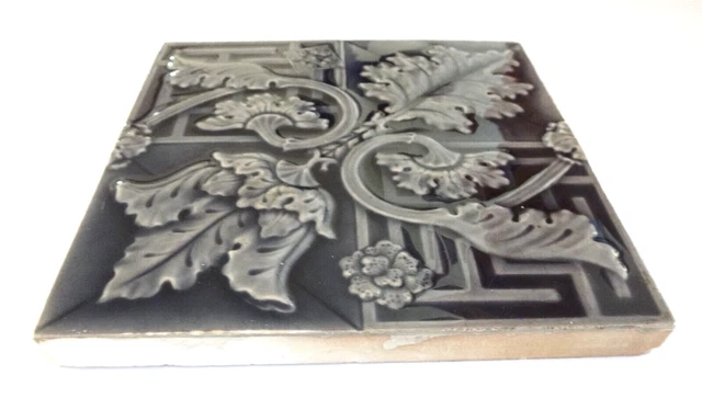 Minton Hollins Co Cobalt Majolica Aesthetic Eastlake Victorian Leaf Art Tile