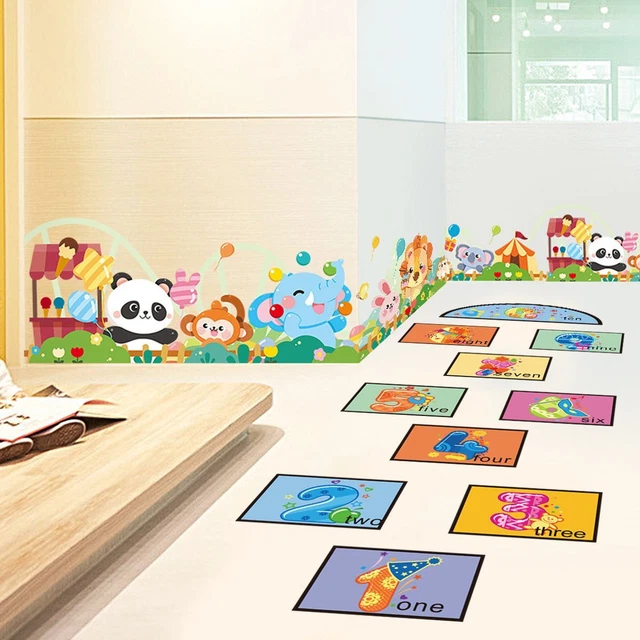 Calcomanía de pared digital para dibujos animados animal pared fruta de la selva