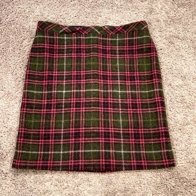 LL Bean Skirt Womens 12 Red Pink Green Plaid Favorite Fit Lined Wool Nylon Blend