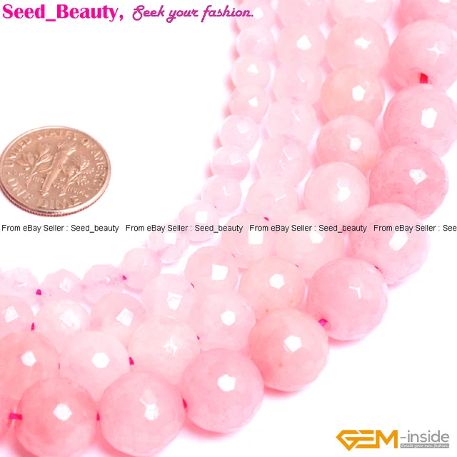 Natural Rose Quartz Gemstone Faceted Round Loose Beads for Jewelry Making 15"
