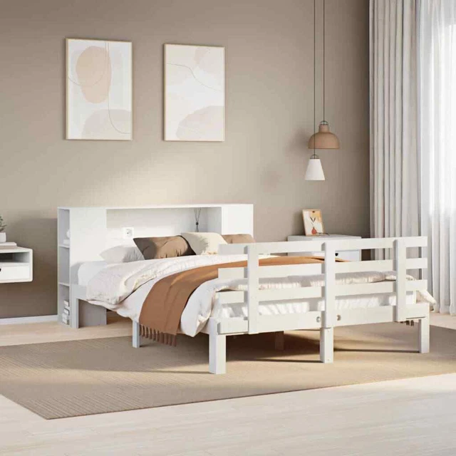 BOOKCASE BED WITHOUT Mattress White 150x200 cm King Size Solid Wood