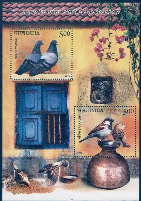 India 2010 Stamp M/S Pigeon And Sparrow . Mnh