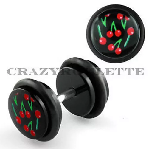 Acrylique Fake Plug Boucles D'Oreilles Tunnel Cerises Noir D'Oreille Cap Hip