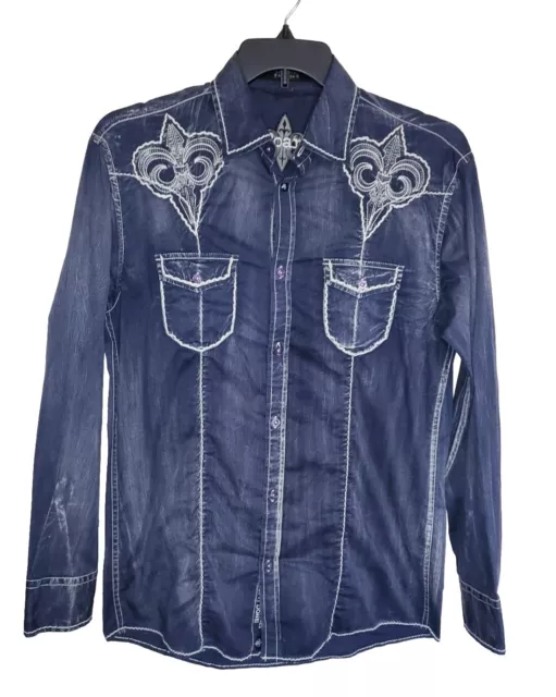 Mens Roar Long Sleeve Blue Button Up Shirt Embroidered Size Medium M