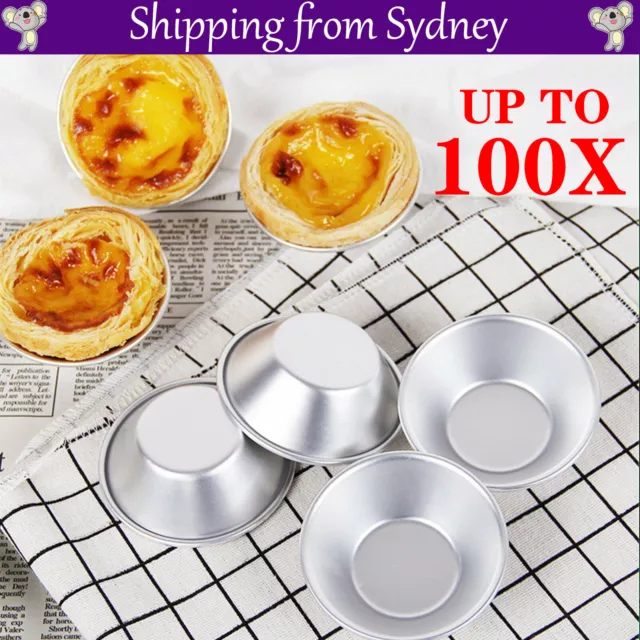 Egg Tart Mould Cake Tins Set Cups Circular Pie Mold Plate Baking Non-Stick AUS