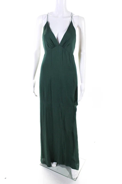 Haute Hippie Womens Silk Crepe V-Neck High Slit Maxi Dress Green Size M