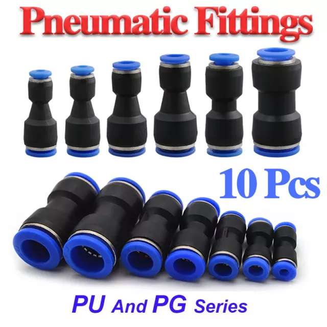 10Pieces Plastic Push to Connect Tube 4 mm-16 mm I Type PU/PG Pneumatic Fittings