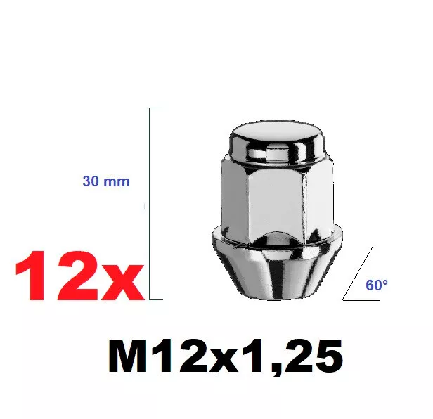 Jeu de 12 écrous de roue inox pour Renault R8 Alpine 12 x 125 à 60° 12x1.25