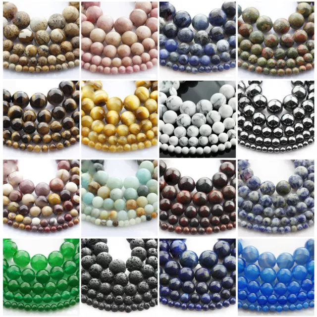 1 Strand Natural Stone Gemstone Rock Round Beads Lot 4mm 6mm 8mm 10mm 12mm