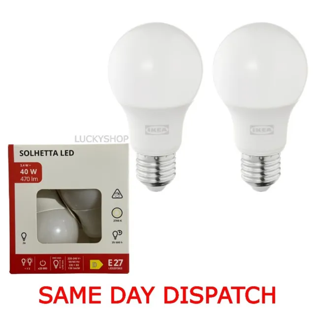 2 Pack Solhetta LED bulb Base E27 470/806 Lumen, Globe Opal White