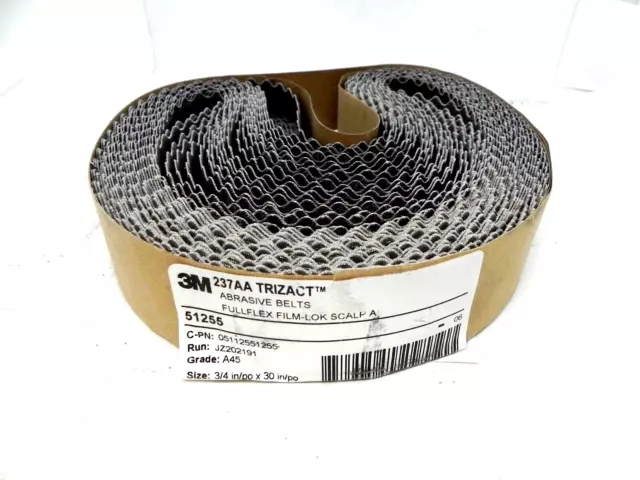 50pc 3M 237AA Trizact FullFlex 3/4” X 30” Film-Lok Scalloped Abrasive Belts A45