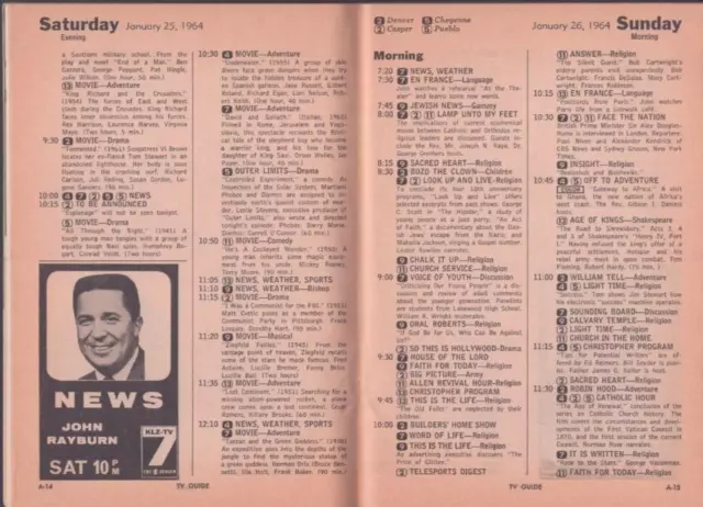 Tv Guide Jan 25-31 1964 Denver Co Jfk Local Ads Rickenbaugh Cadillac ...